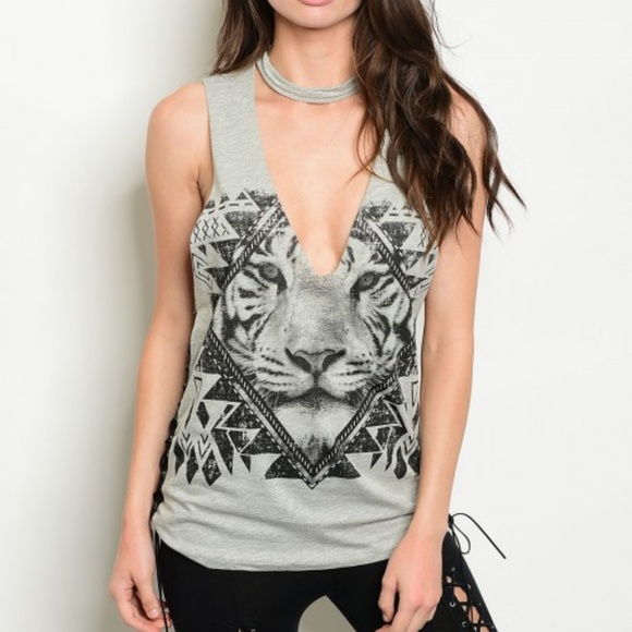 Fierce Broad Tops - Choker Lion Open Back Top